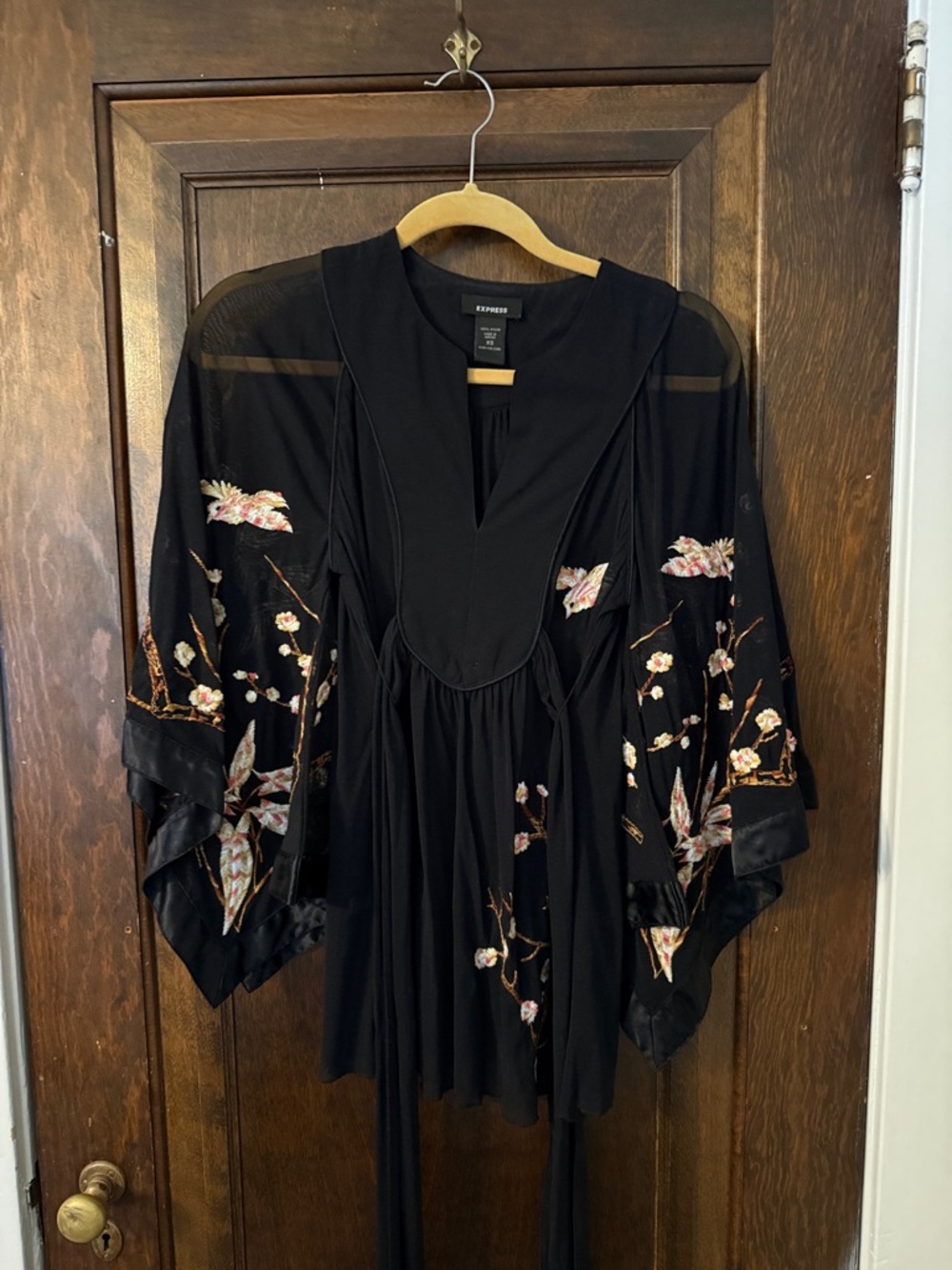 Express Black Floral Embroidered Kimono Sleeve Blouse